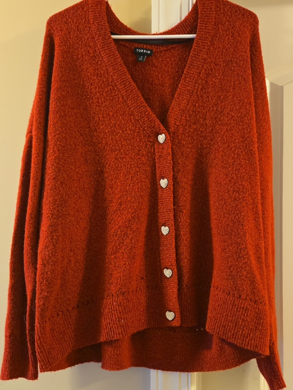 torrid Rust Red V-Neck Cardigan with Heart Buttons